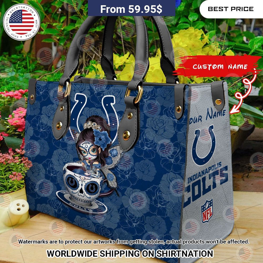 Custom Indianapolis Colts Sugar Skull Girl Leather Handbag Stand easy bro