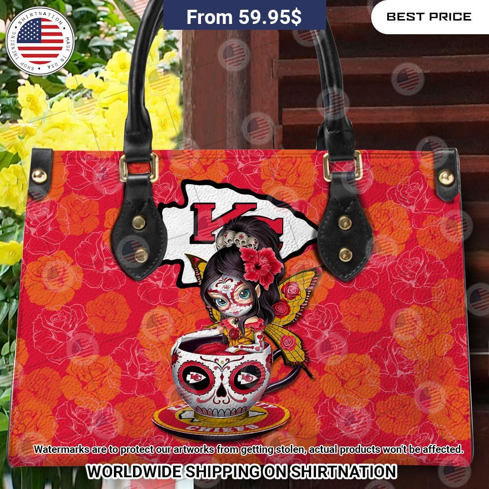 Custom Kansas City Chiefs Sugar Skull Girl Leather Handbag Stand easy bro