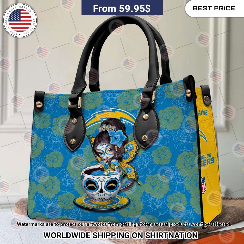 Custom Los Angeles Chargers Sugar Skull Girl Leather Handbag Nice shot bro