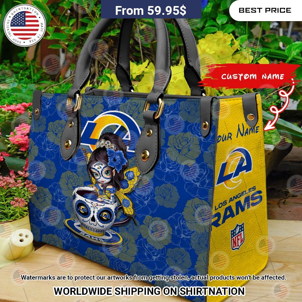 Custom Los Angeles Rams Sugar Skull Girl Leather Handbag Good click