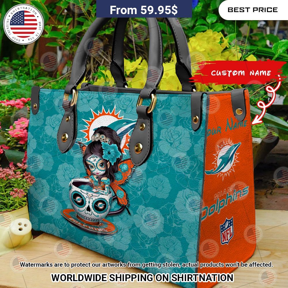 Custom Miami Dolphins Sugar Skull Girl Leather Handbag You look handsome bro