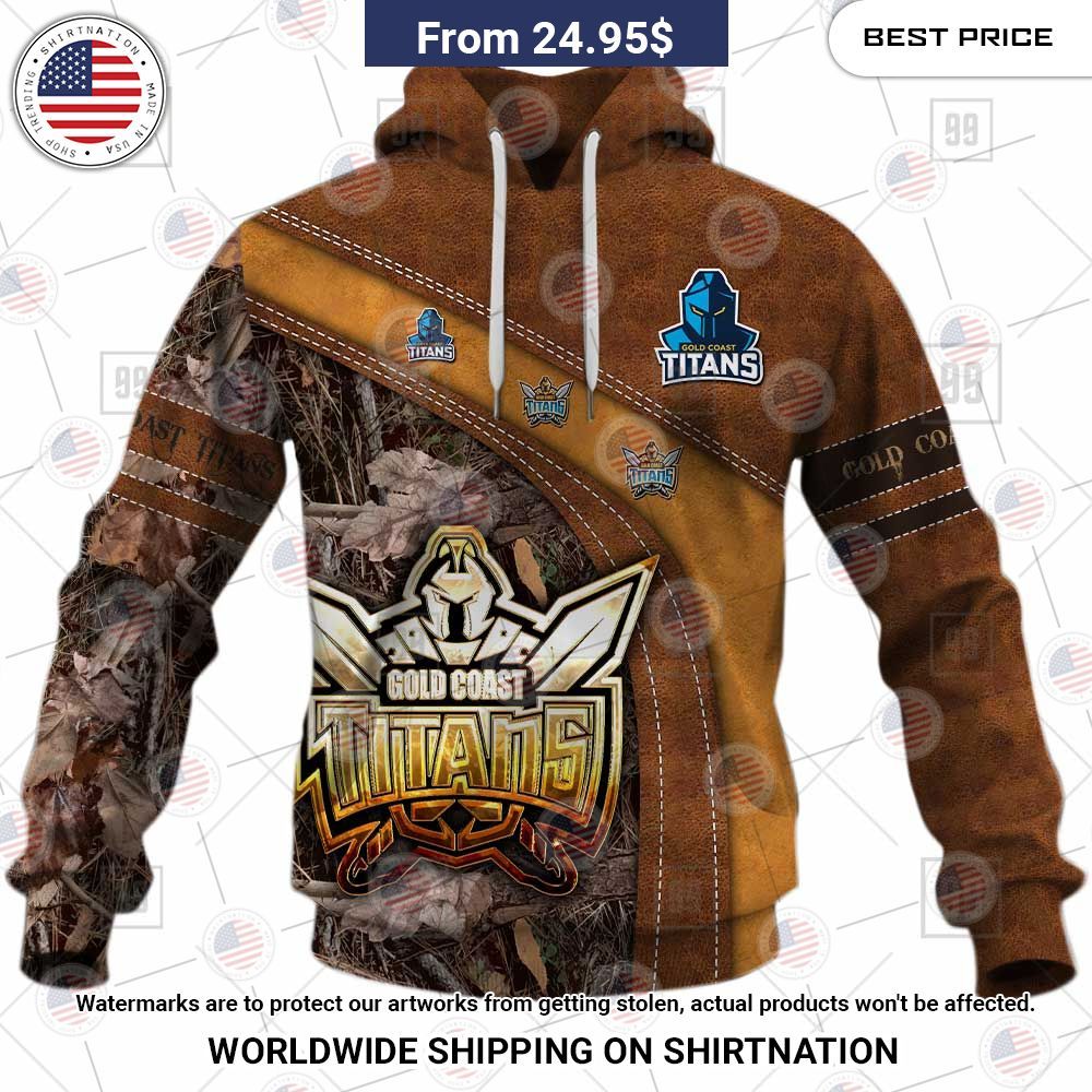 Custom NRL Gold Coast Titans Leather Leaf Style Hoodie Shirt Studious look