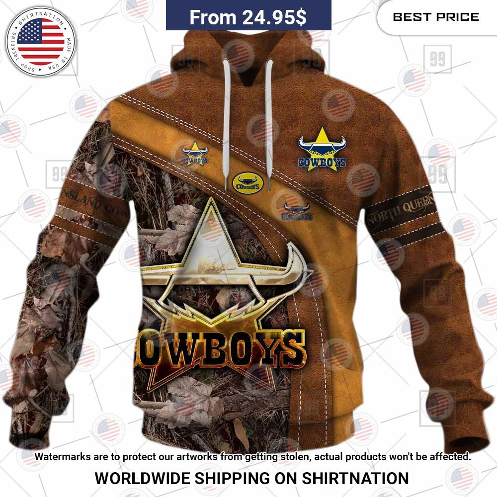 Custom NRL North Queensland Cowboys Leather Leaf Style Hoodie Shirt Sizzling