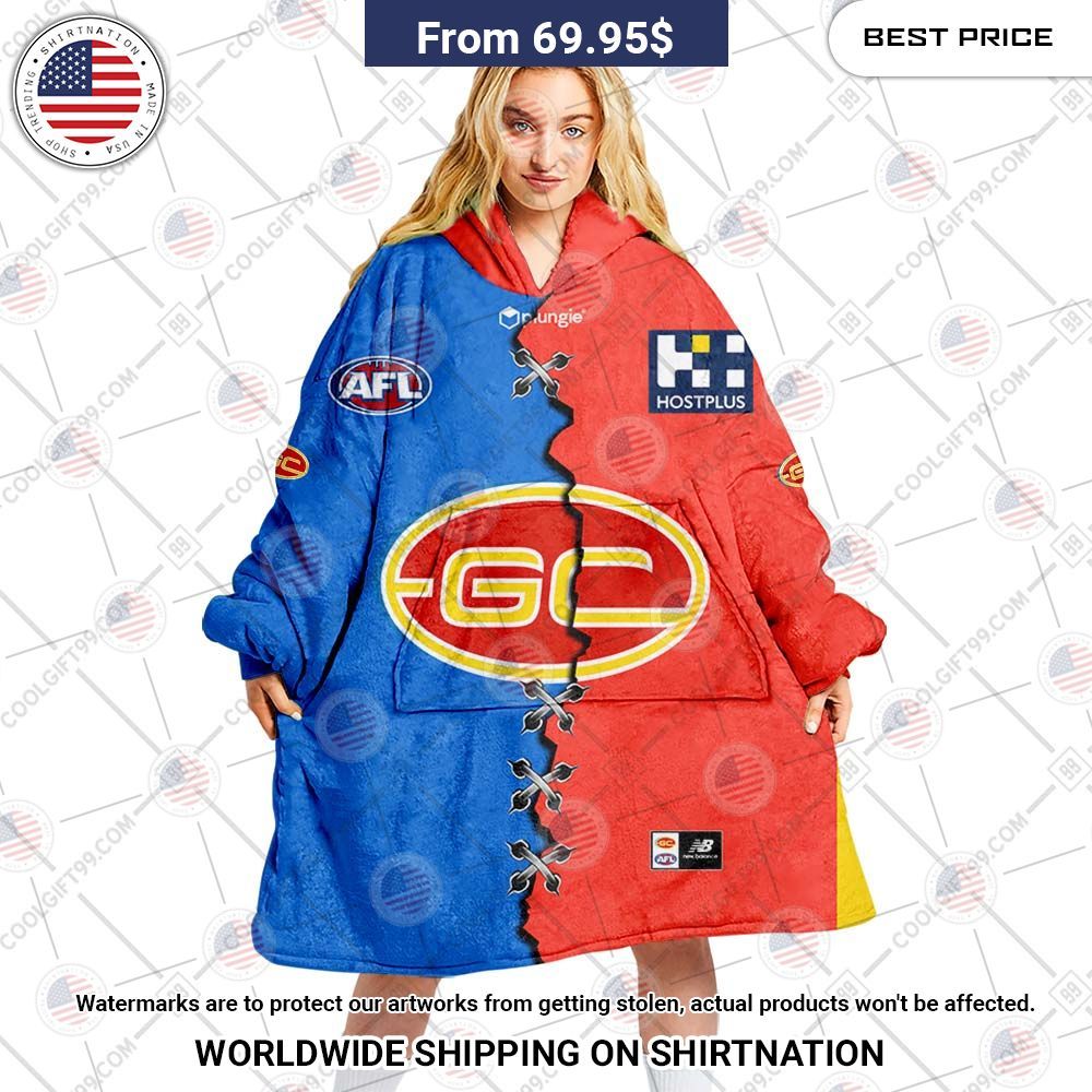 Personalized AFL Gold Coast Suns Jersey Oodie Blanket Hoodie Cool DP