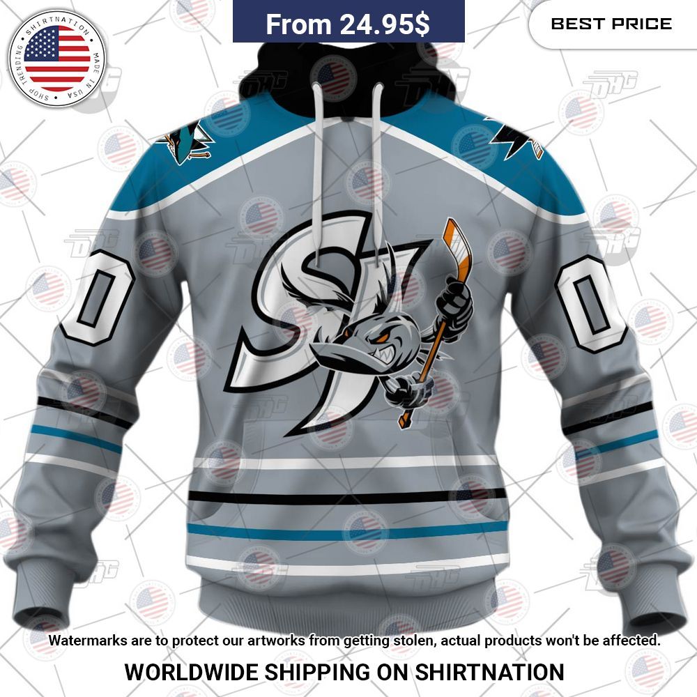 Personalized AHL San Jose Barracuda Premier Jersey Grey Shirt Nice Pic