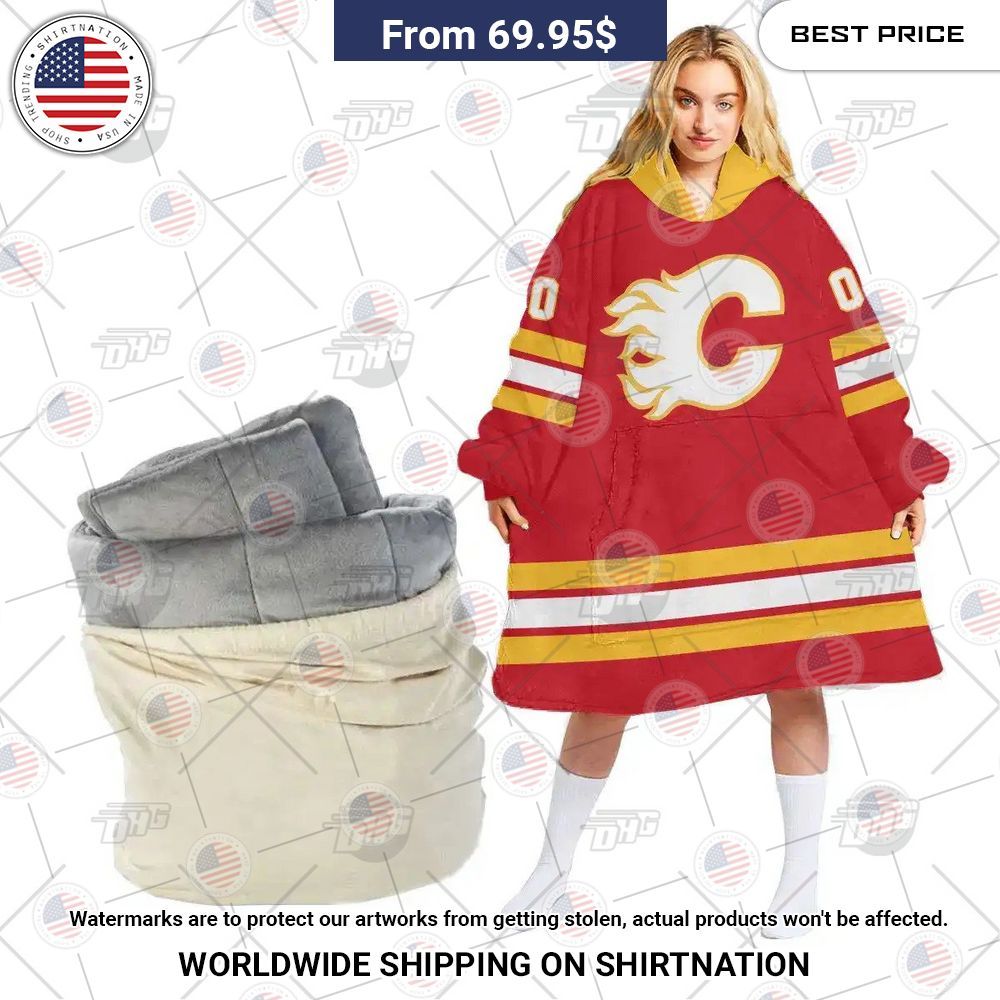 Personalized NHL Calgary Flames Oodie Blanket Hoodie You look lazy