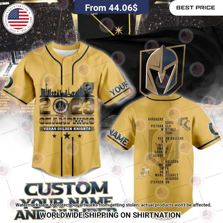 vegas golden knights stanley cup champions 2023 custom gold baseball jersey 1