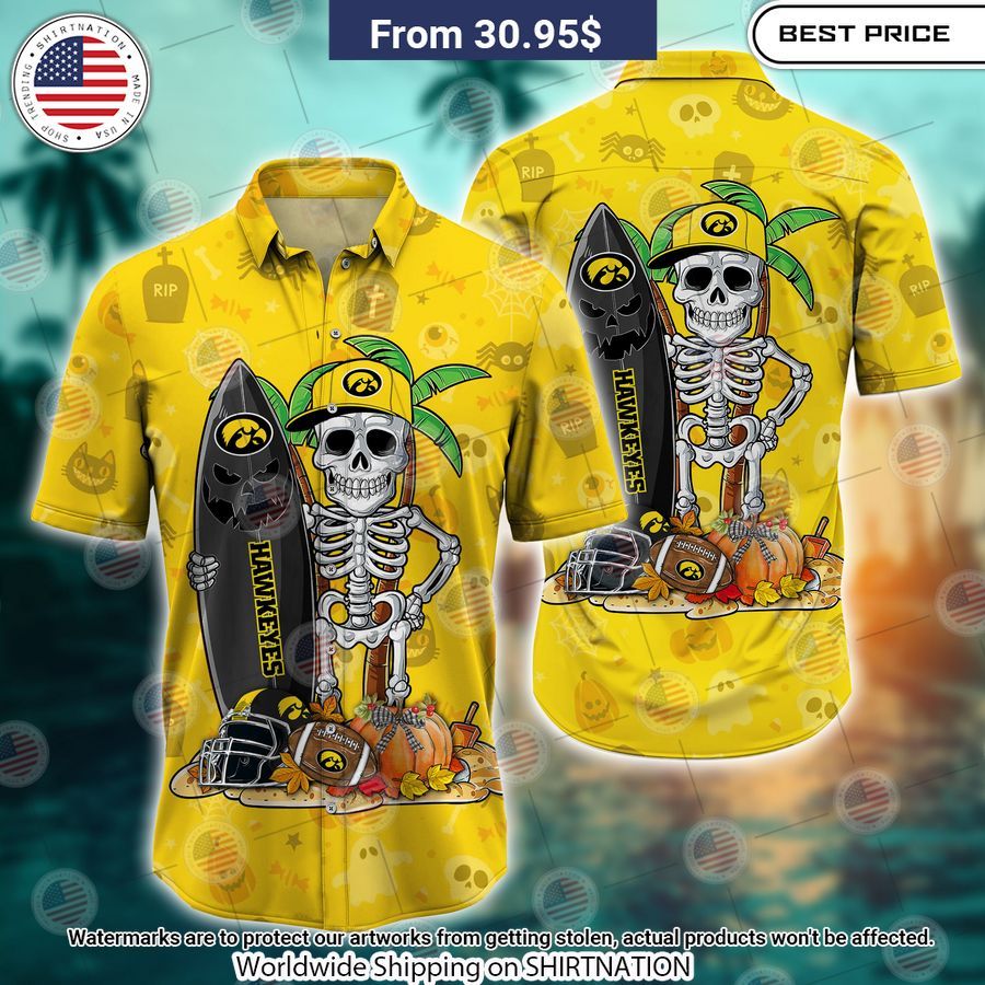 Iowa Hawkeyes Skeleton Hawaiian Shirt Cuteness overloaded