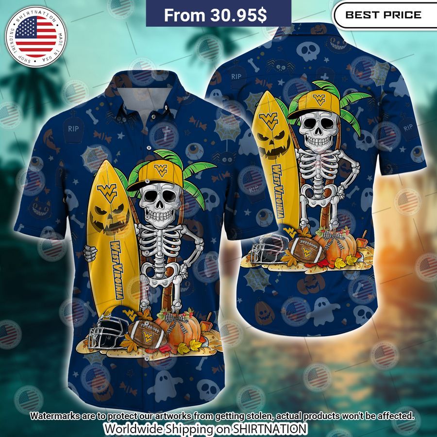 West Virginia Mountaineers Skeleton Hawaiian Shirt Generous look