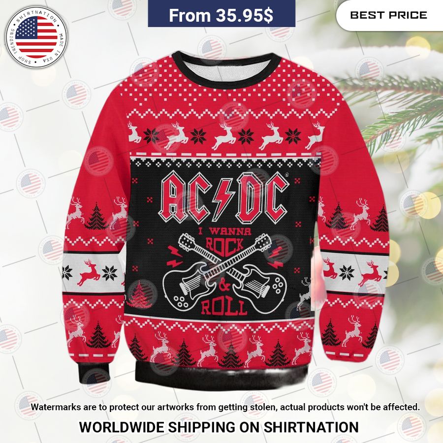 AC DC I Wanna Rock and Roll Christmas Sweater Our hard working soul