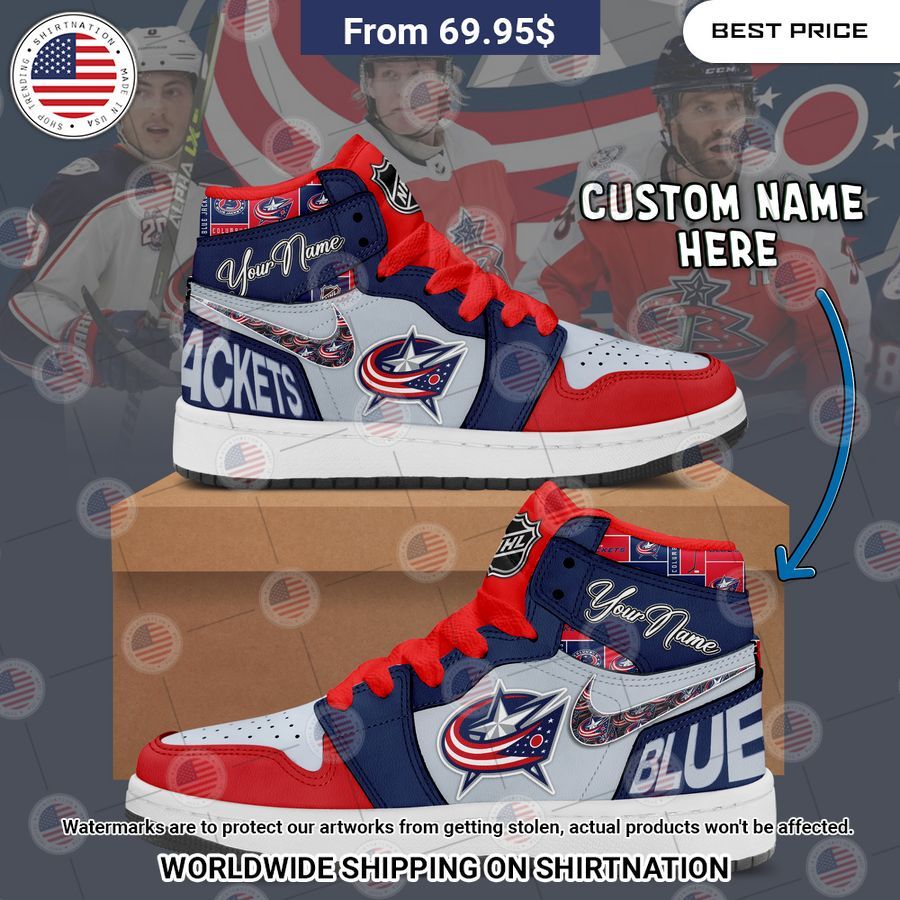 Columbus Blue Jackets Custom Nike Air Jordan High Top Shoes Selfie expert