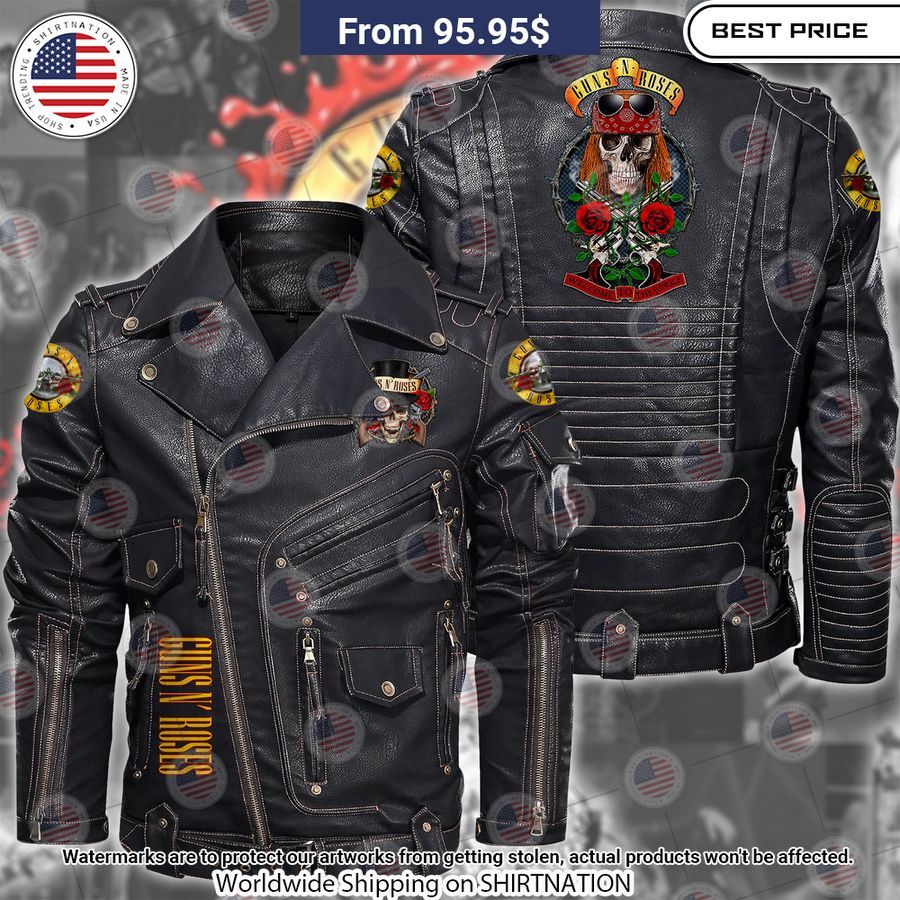 Guns N Rose Skull Solid Zipper Street Leather Jacket Nice shot bro