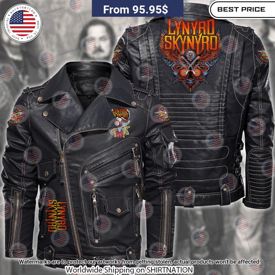 Lynyrd Skynyrd Belt Solid Zip Locomotive Leather Jacket Rocking picture