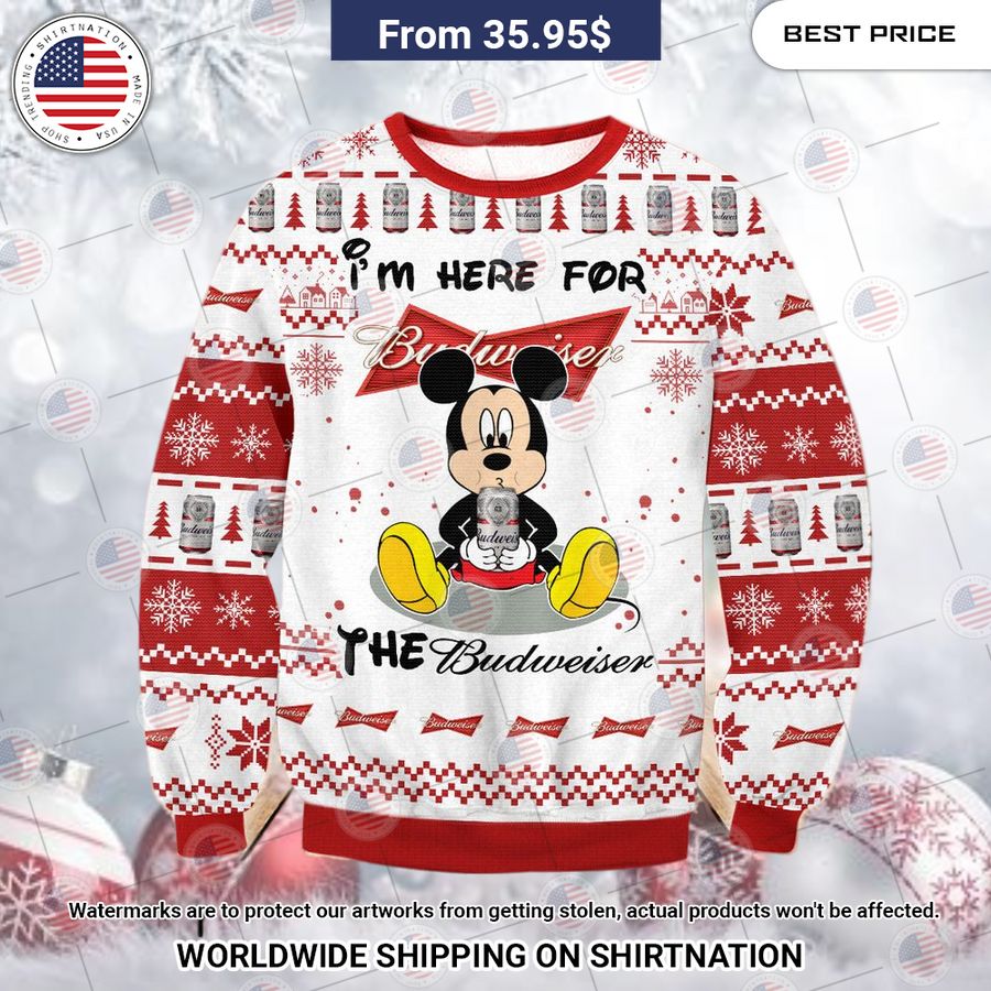 Mickey Mouse I'm Here For Budweiser Sweater Damn good