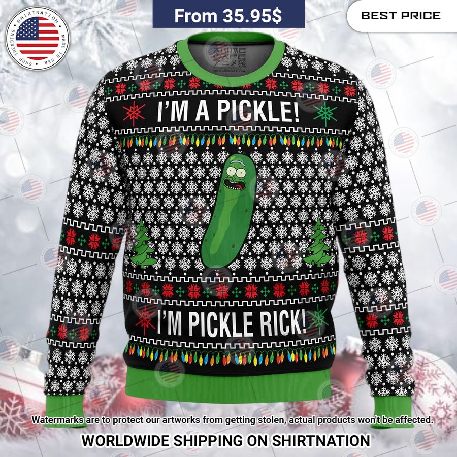 Rick and Morty Pickle Rick Christmas Sweater Cutting dash