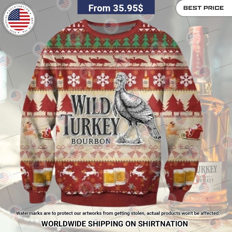 Wild Turkey Bourbon Beer Christmas Sweater Stand easy bro