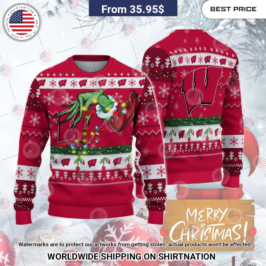 Wisconsin Badgers Grinch Christmas Sweater You look too weak