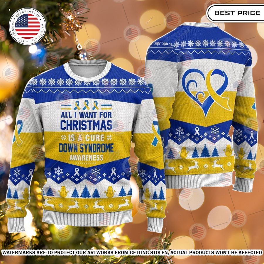 all i want for christmas is a cure down syndrome awareness sweater 1