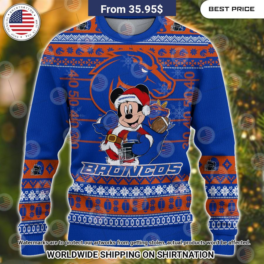 Boise State Broncos Mickey Mouse Christmas Sweater Good one dear