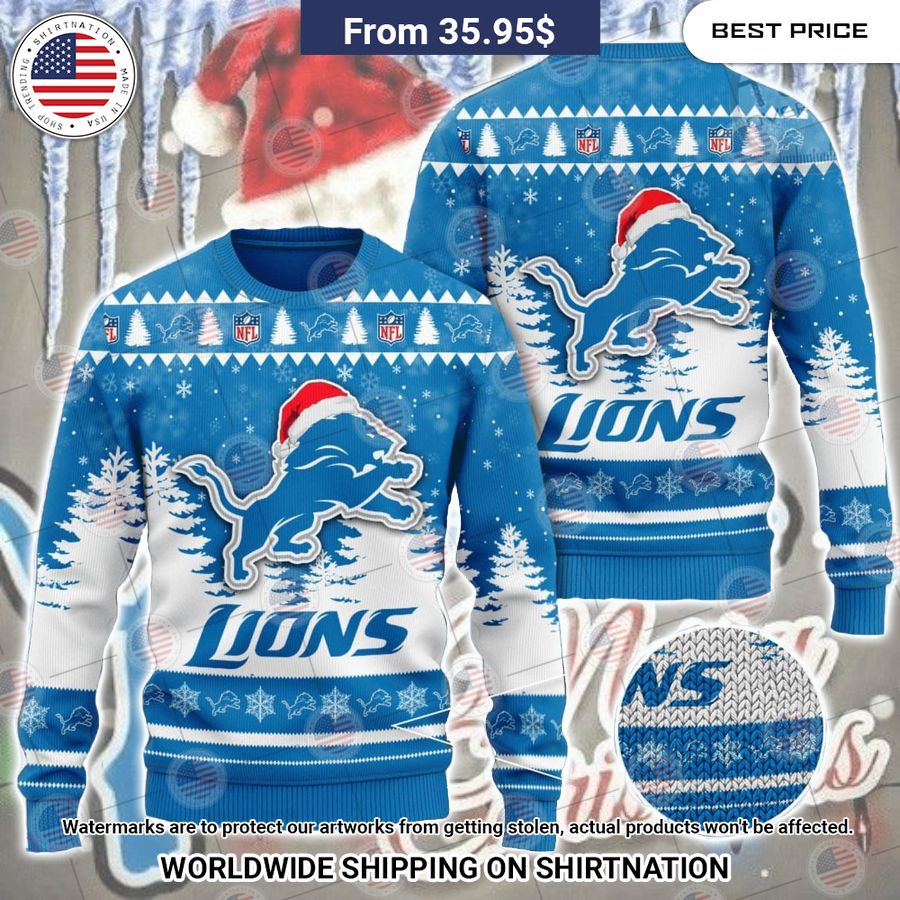 Detroit Lions Christmas Hat Sweater Two little brothers rocking together