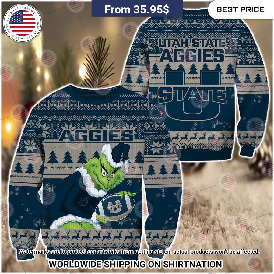 HOT Grinch Utah State Aggies Christmas Sweater Cutting dash