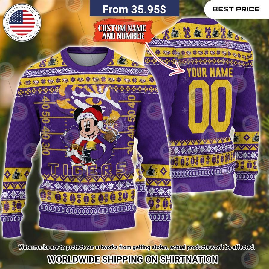 LSU Tigers Mickey Mouse Christmas Sweater Lovely smile