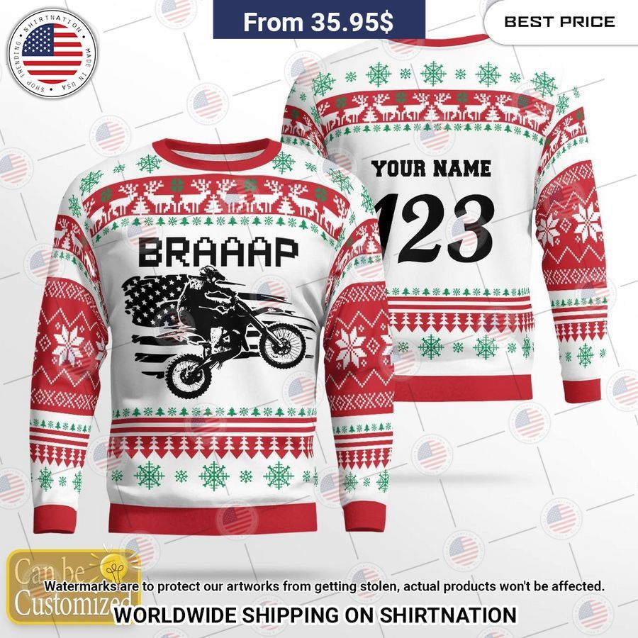 Motocross Braaap US Flag Christmas Sweater Sizzling