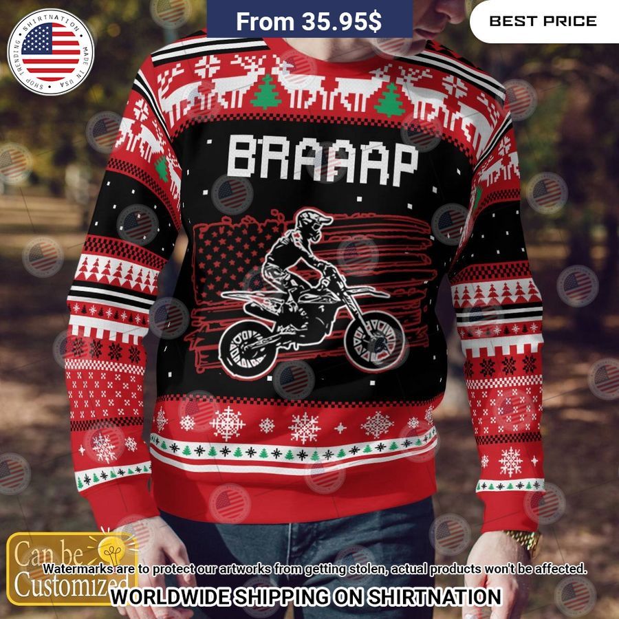 Motocross Rider Braaap US Flag Sweater Rejuvenating picture