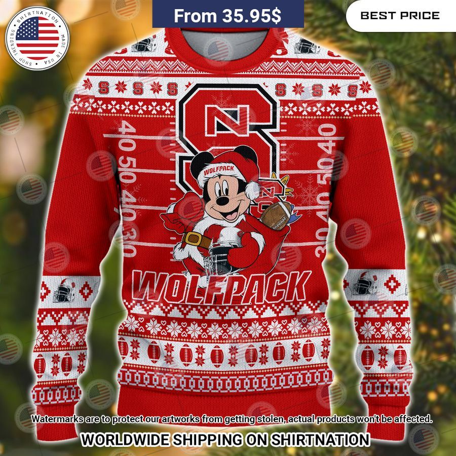 NC State Wolfpack Mickey Mouse Christmas Sweater Long time