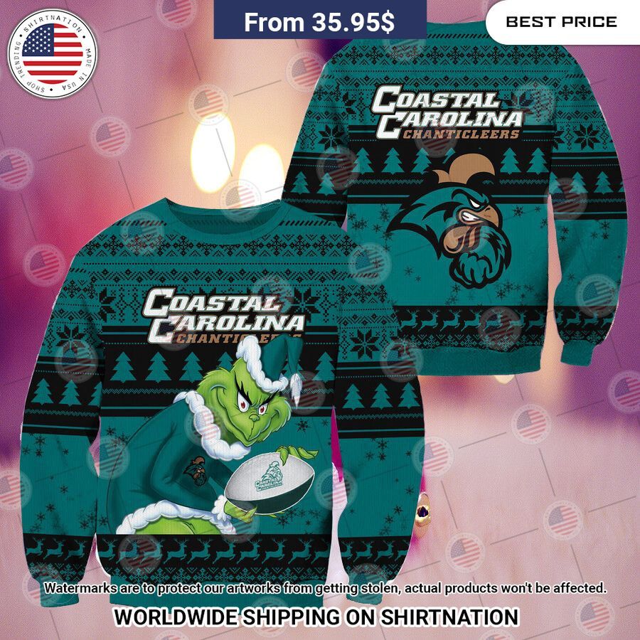 NEW Coastal Carolina Chanticleers Grinch Christmas Sweater Sizzling