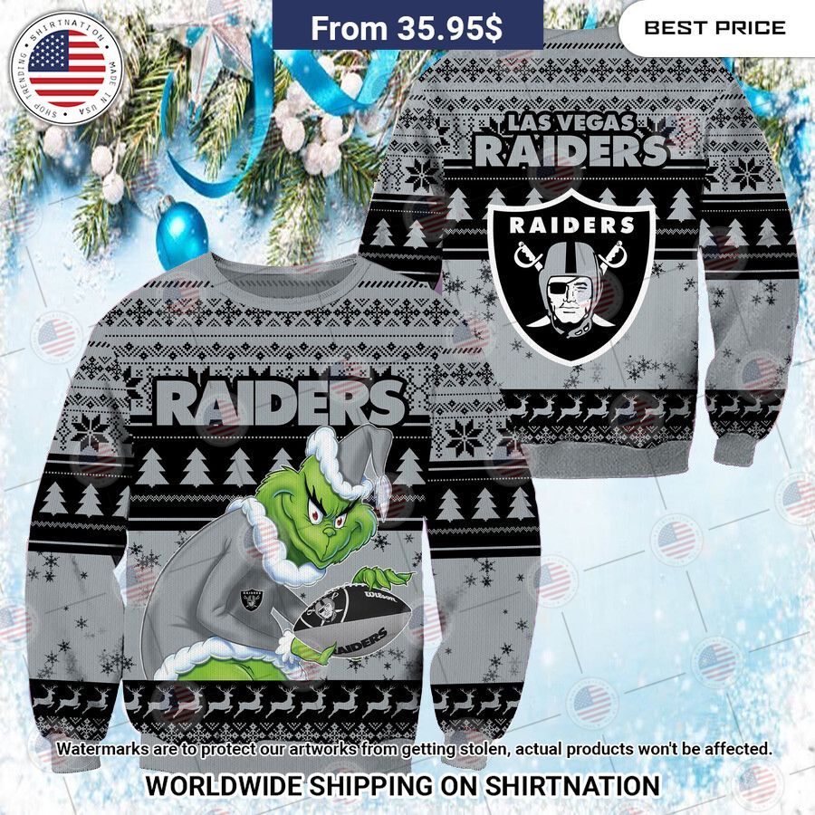 NEW Las Vegas Raiders Grinch Christmas Sweater Gang of rockstars