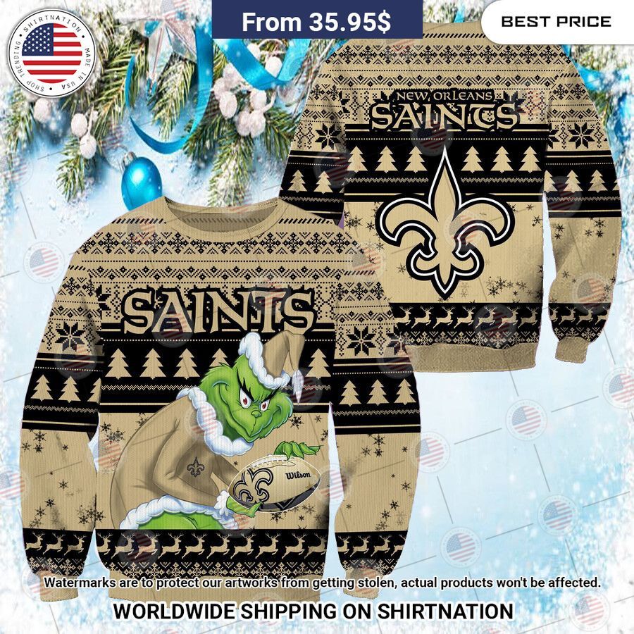 NEW New Orleans Saints Grinch Christmas Sweater Speechless