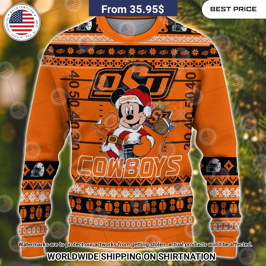 Oklahoma State Cowboys Mickey Mouse Christmas Sweater Best couple on earth