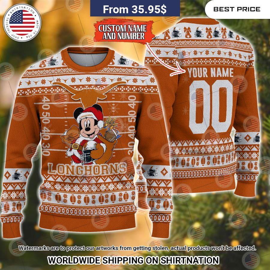 Texas Longhorns Mickey Mouse Christmas Sweater Nice bread, I like it