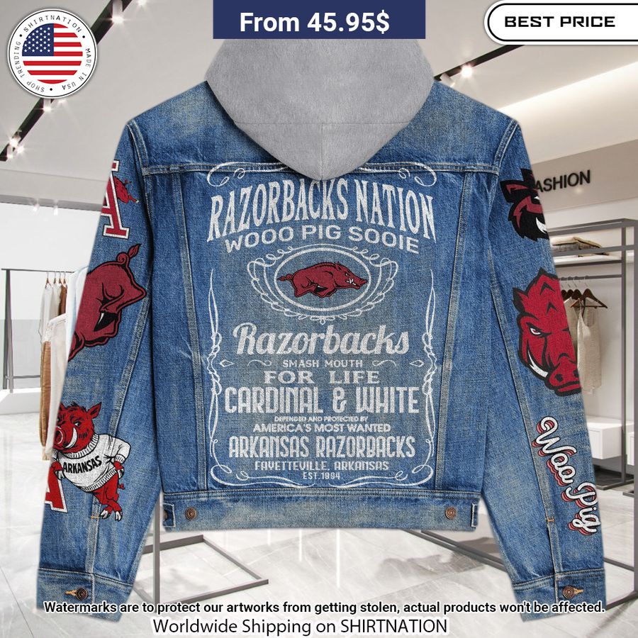 Arkansas Razorbacks Woo Pig Hooded Denim Jacket I am in love with your dress