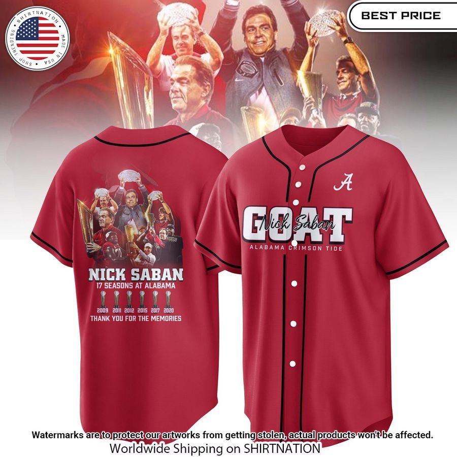 nick saban 17th seasons at alabama crimson tide baseball jersey 1