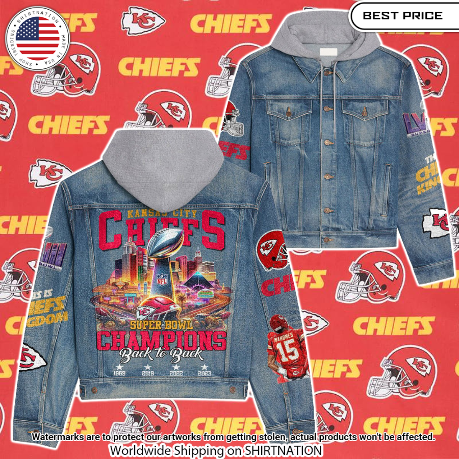 Kansas City Chiefs Super Bowl LVIII Champions Hooded Denim Jacket (1)