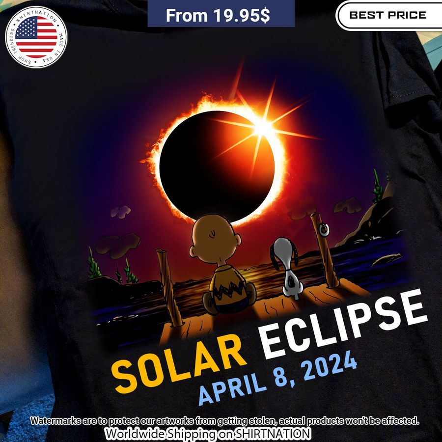 Solar eclipse April 8, 2024 Snoopy and Charlie Brown Shirt Nice Pic