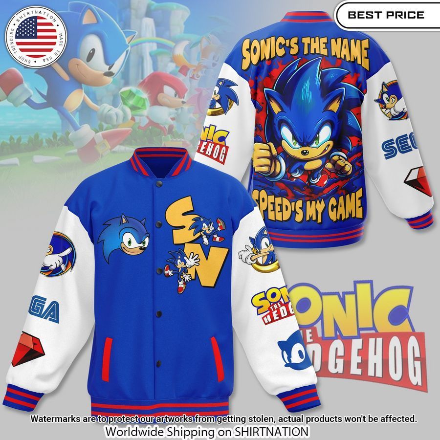 sonic the hedgehog speeds my game baseball jacket 1