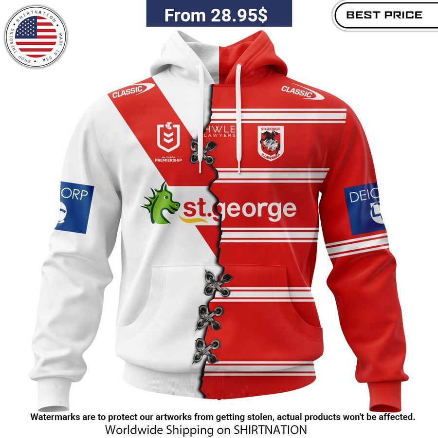 St. George Illawarra Dragons Custom Home Mix Away Kits Hoodie Studious look