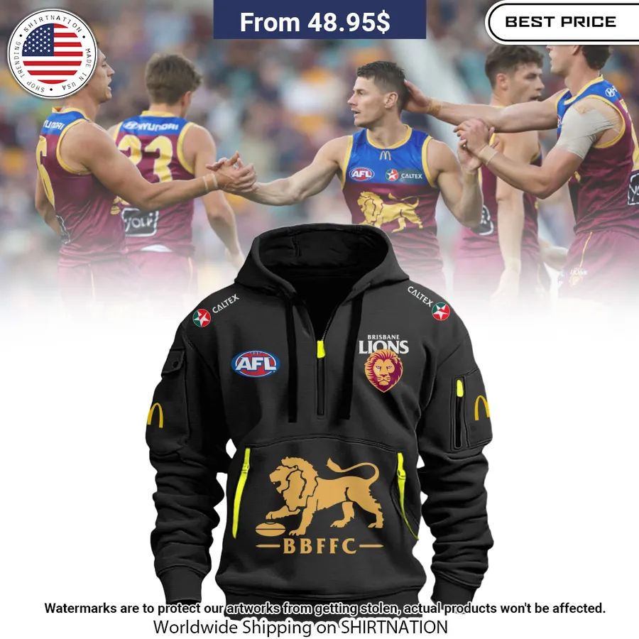 Brisbane Lions Half Zip heavy hoodie Nice photo dude