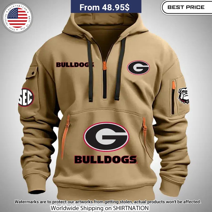 Georgia Bulldogs Half Zip Heavy Hoodie Studious Look