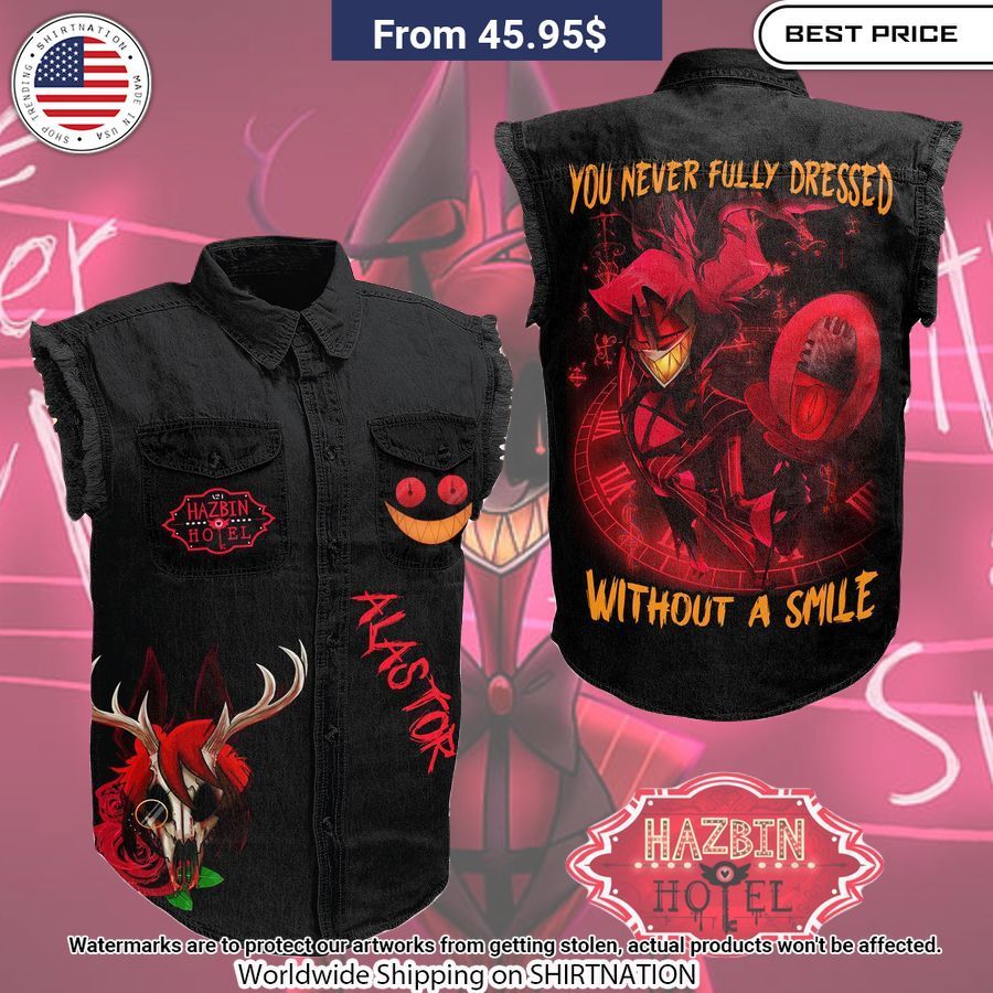 Hazbin Hotel Alastor Sleeveless Denim jacket This place looks exotic.