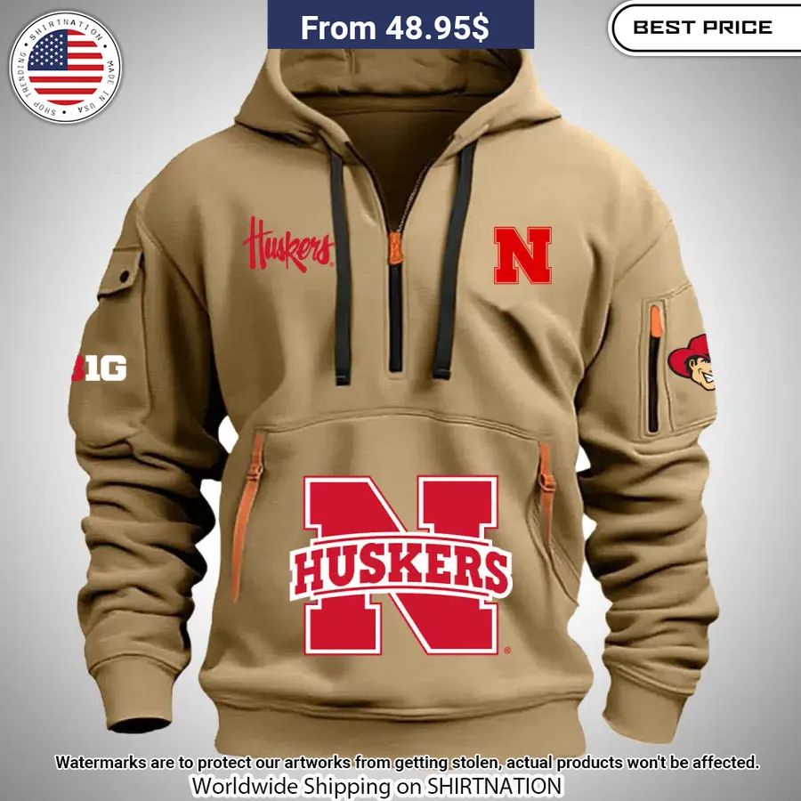 Nebraska Cornhuskers Half Zip Heavy Hoodie Nice Shot Bro