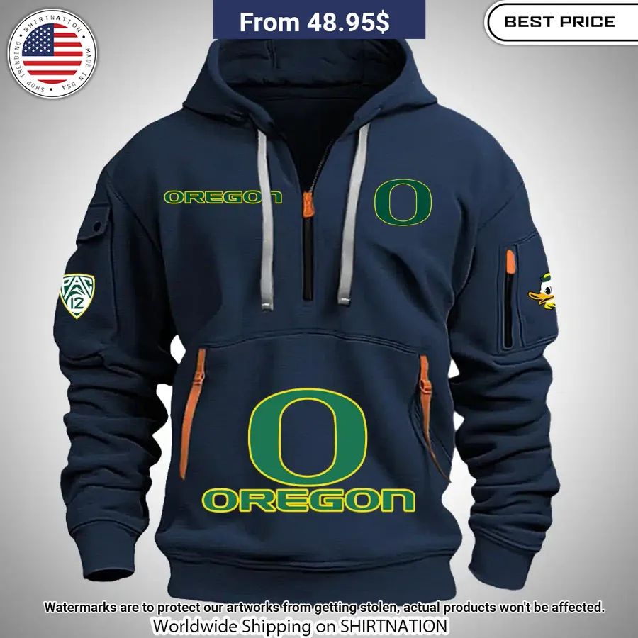 Oregon Ducks Half Zip Heavy Hoodie Trending Picture Dear