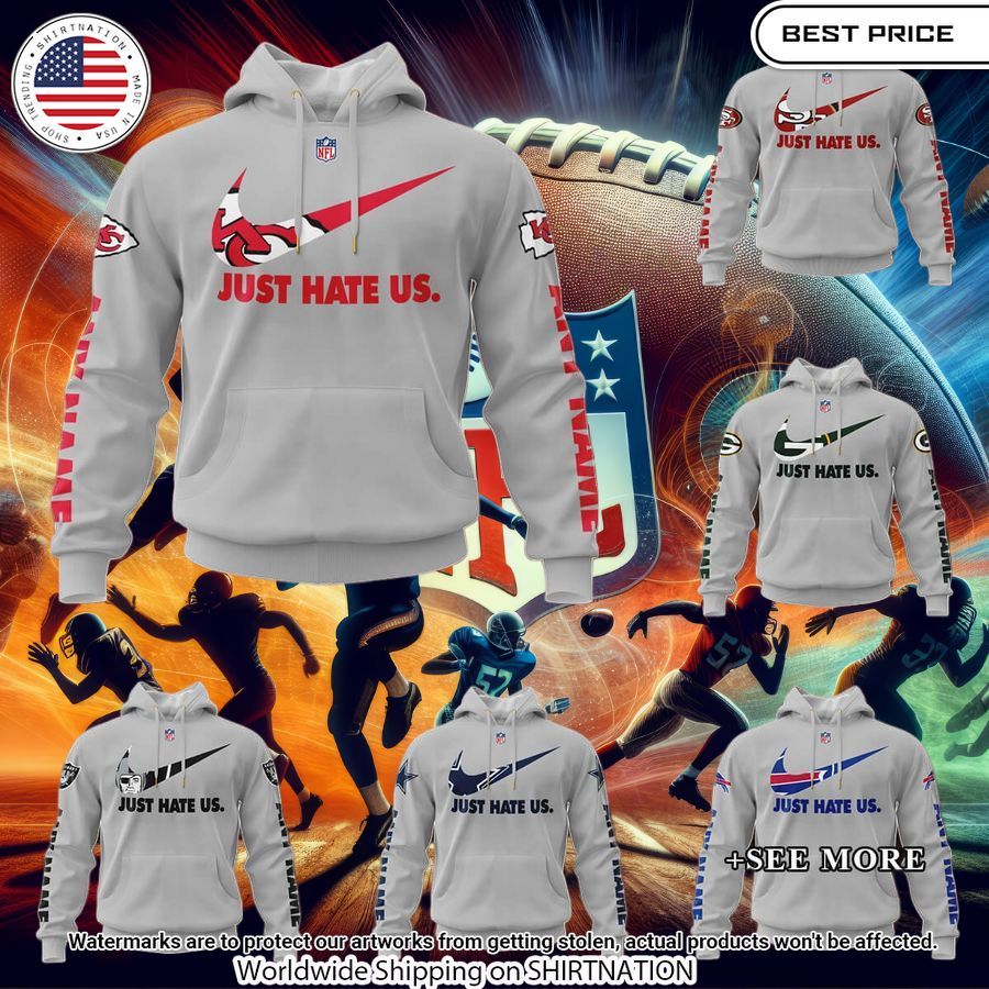 personalized nfl nike just hate us grey hoodie 4