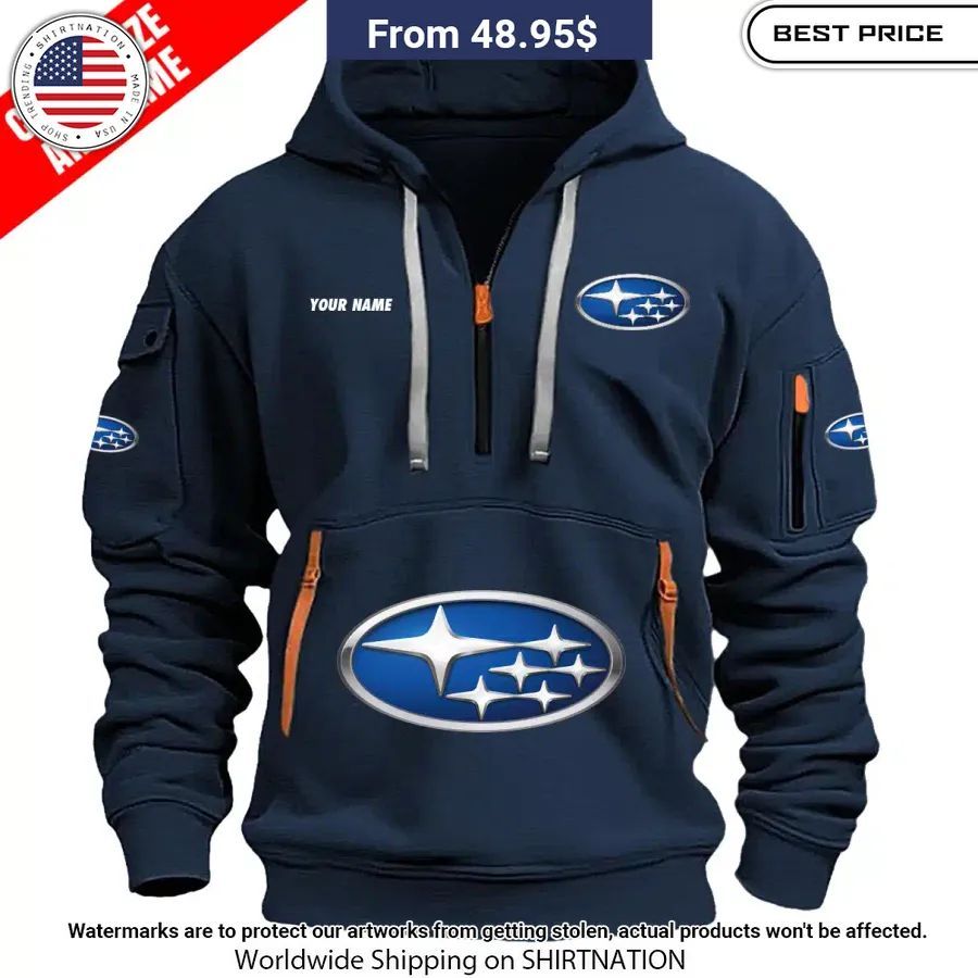 Subaru Custom Half Zip Heavy Hoodie Eye Soothing Picture Dear