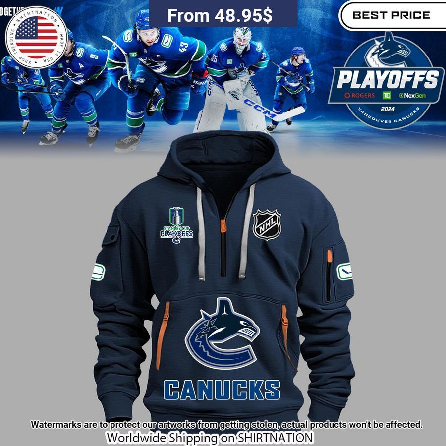 Vancouver Canucks Stanley Cup Half Zip Heavy Hoodie Selfie Expert