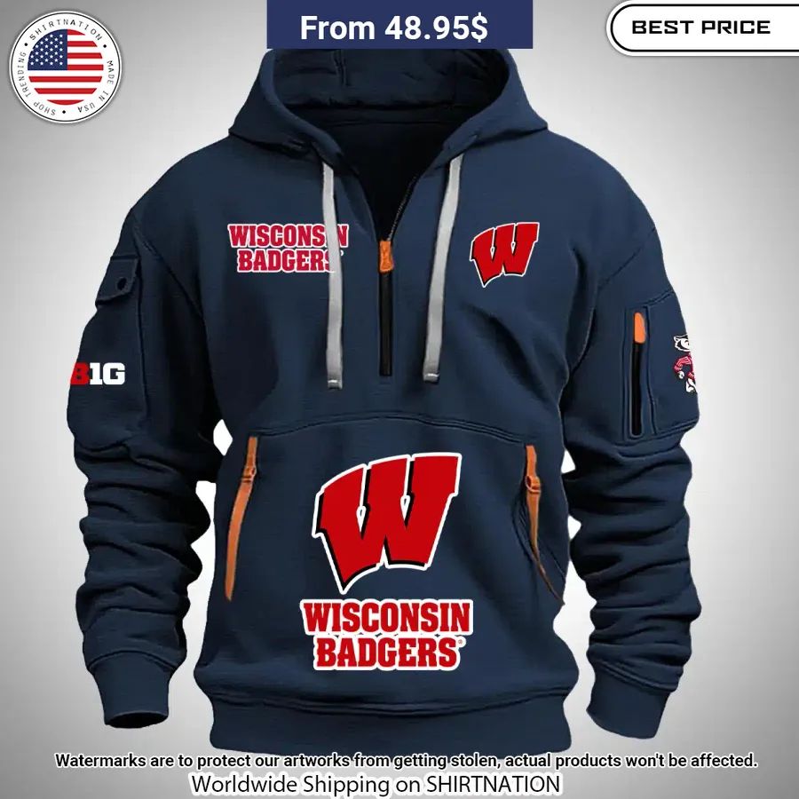 Wisconsin Badgers Half Zip Heavy Hoodie You Look So Healthy And Fit