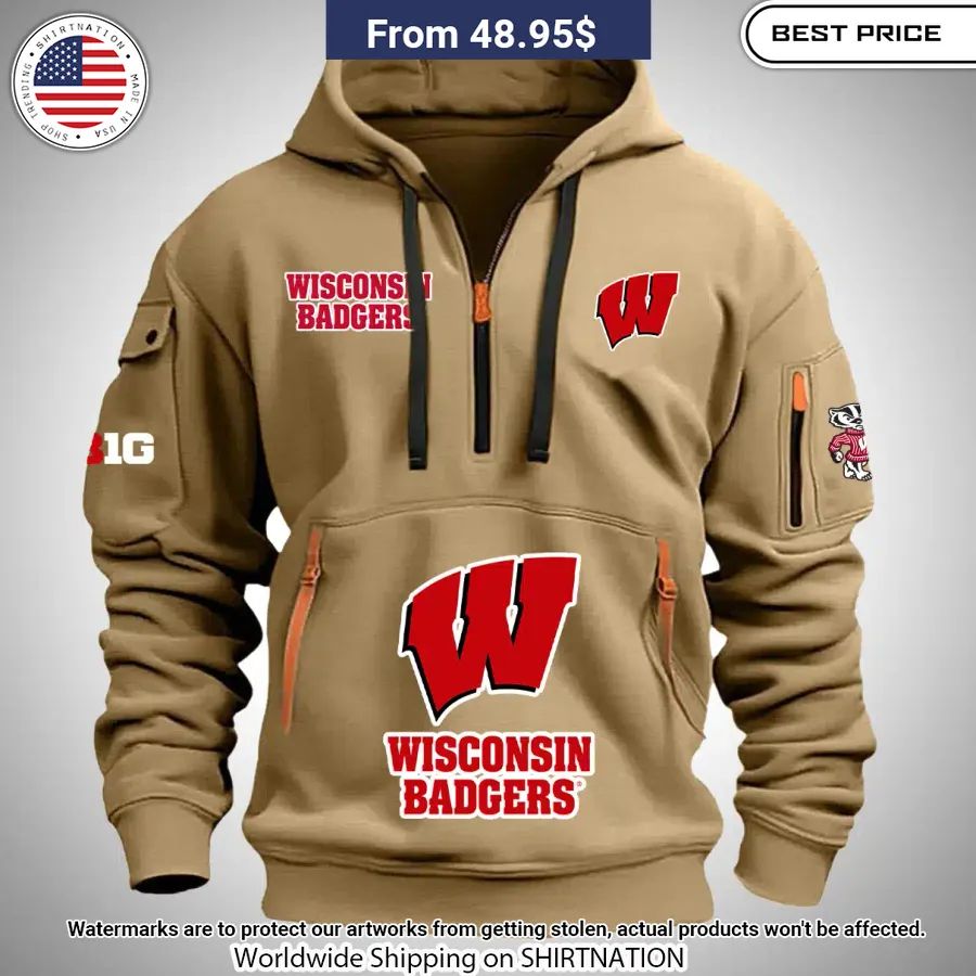 Wisconsin Badgers Half Zip Heavy Hoodie Nice Shot Bro